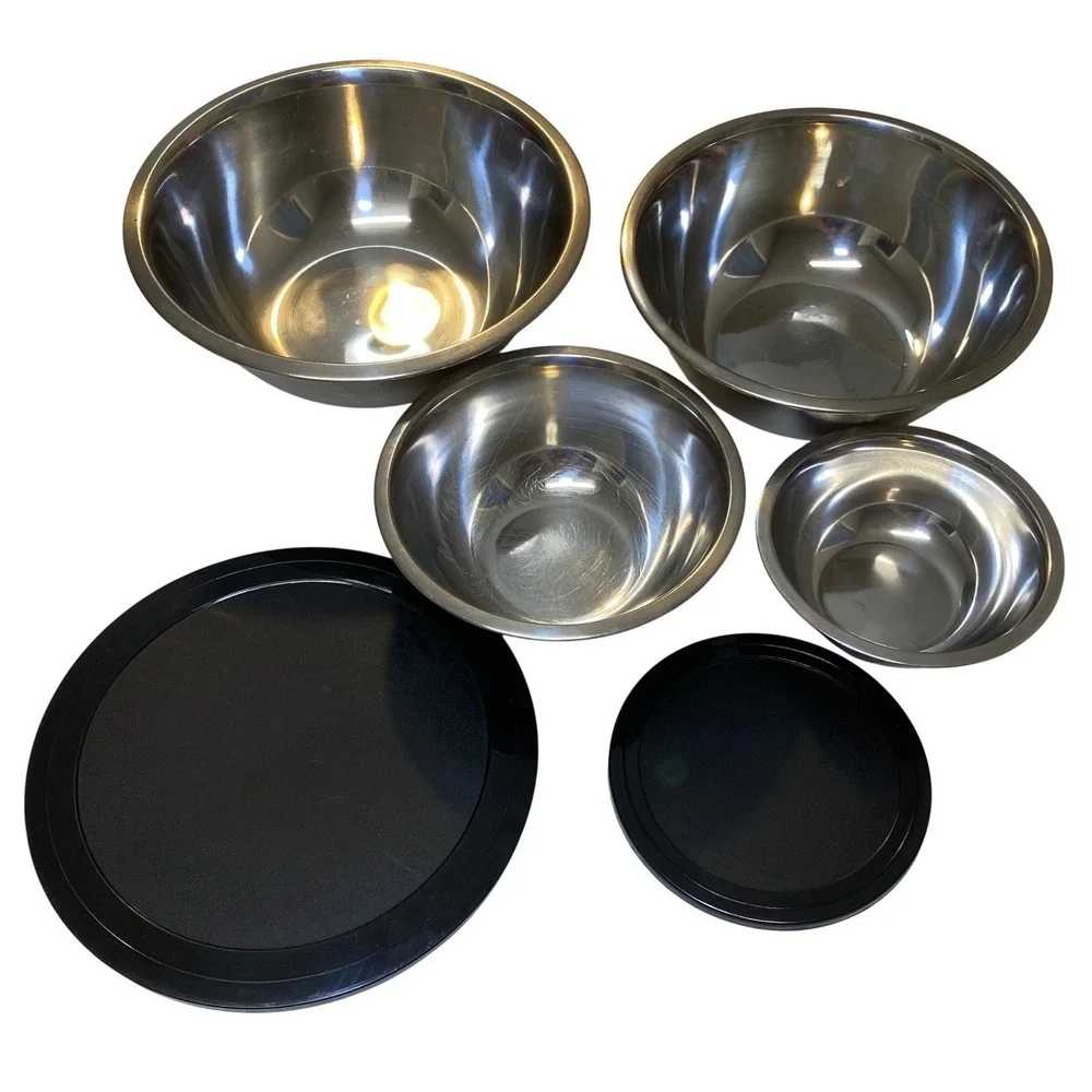 WHISKO Stainless Steel Mixing Bowl‎ Set 4 Bowls 2 Lids Nesting Kitchen Prep